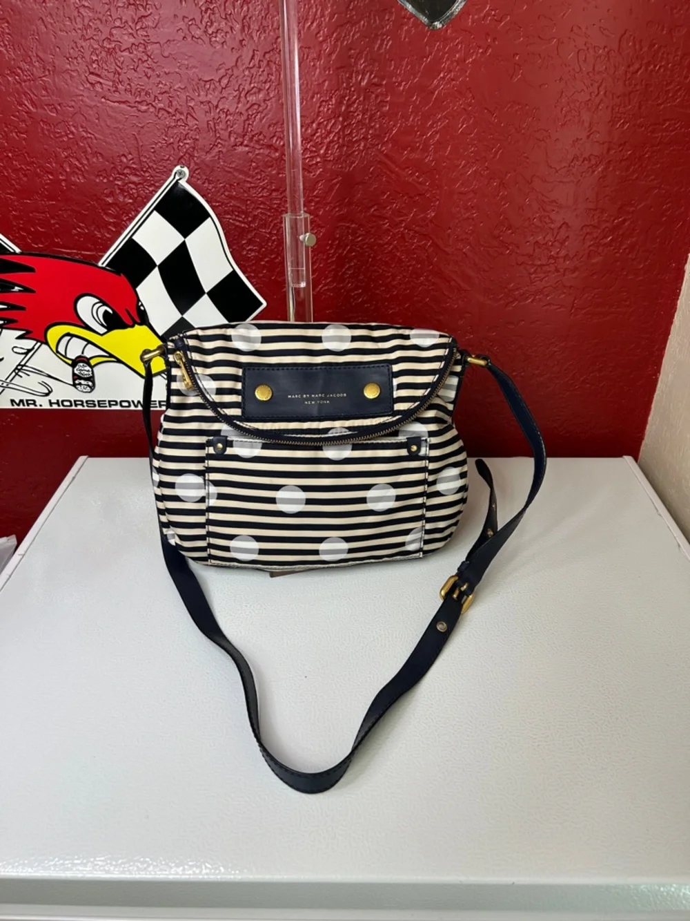 Marc By Marc Jacobs Black and White Striped Polka Dot Crossbody Bag - Picture 1 of 12